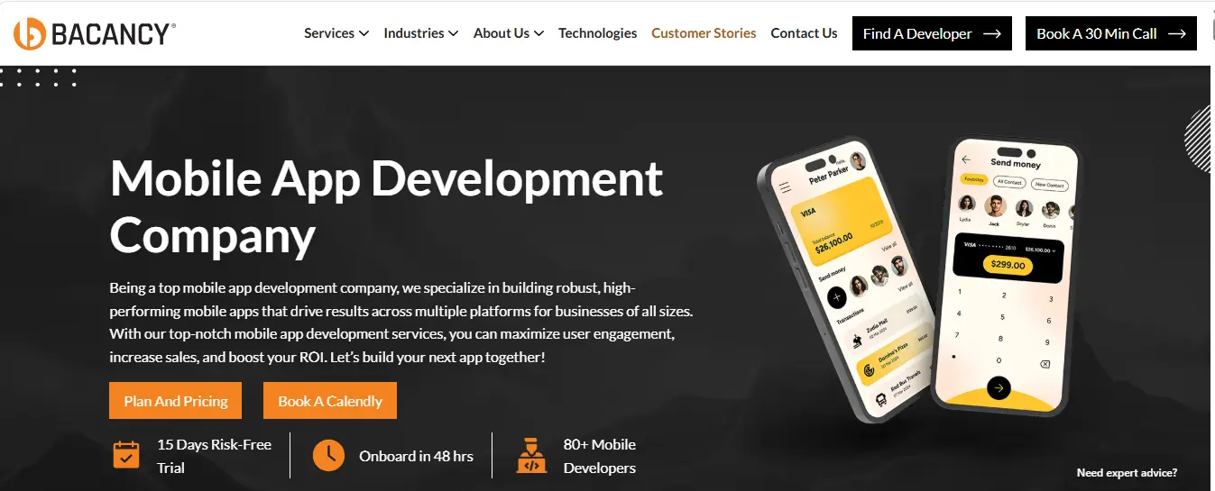 Bacancy Technology Website Home Page Snapshot